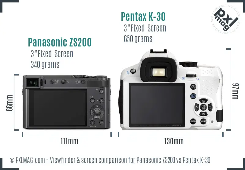 Panasonic ZS200 vs Pentax K-30 Screen and Viewfinder comparison