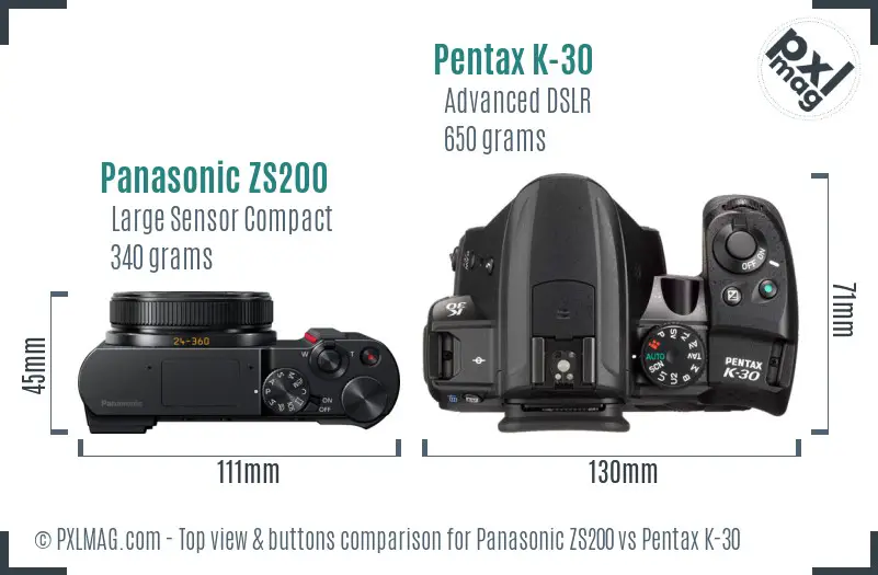 Panasonic ZS200 vs Pentax K-30 top view buttons comparison