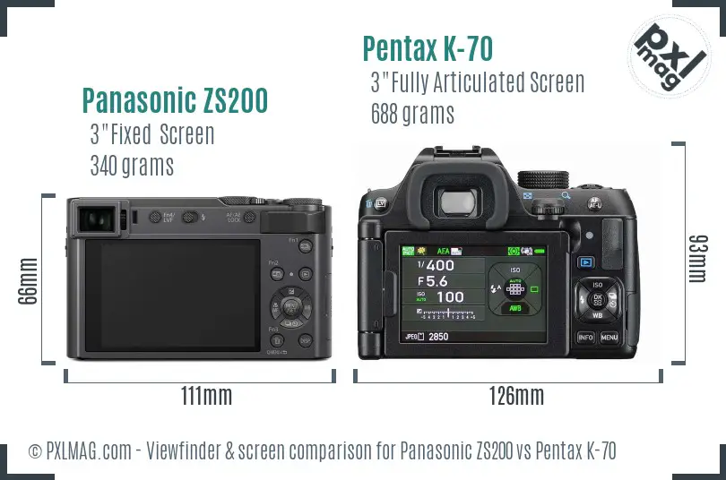 Panasonic ZS200 vs Pentax K-70 Screen and Viewfinder comparison