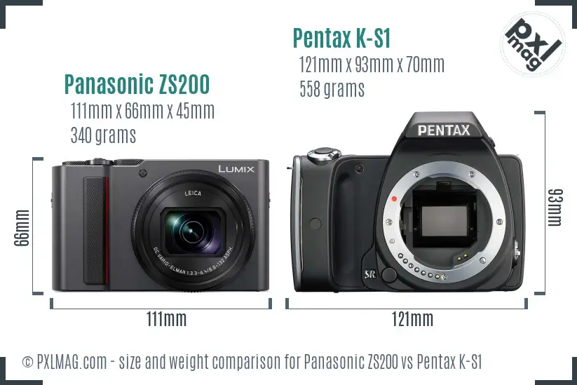 Panasonic ZS200 vs Pentax K-S1 size comparison