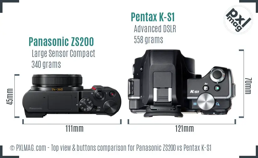 Panasonic ZS200 vs Pentax K-S1 top view buttons comparison