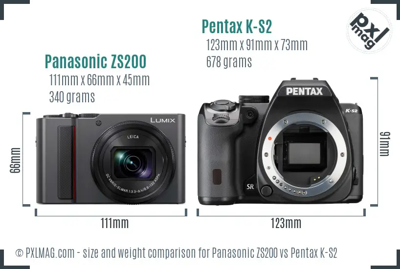 Panasonic ZS200 vs Pentax K-S2 size comparison