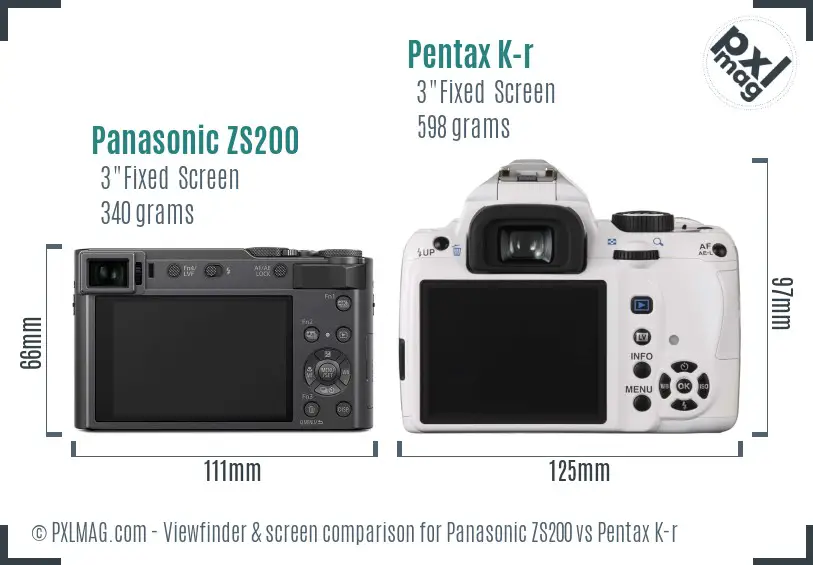 Panasonic ZS200 vs Pentax K-r Screen and Viewfinder comparison