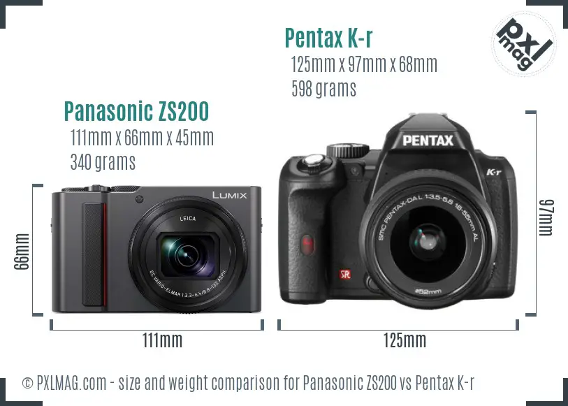 Panasonic ZS200 vs Pentax K-r size comparison