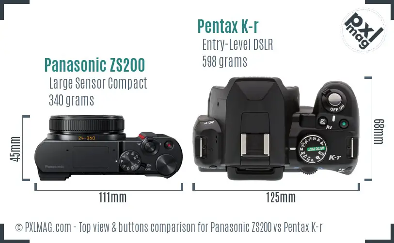 Panasonic ZS200 vs Pentax K-r top view buttons comparison