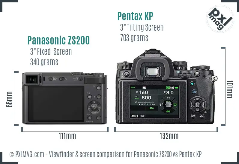 Panasonic ZS200 vs Pentax KP Screen and Viewfinder comparison