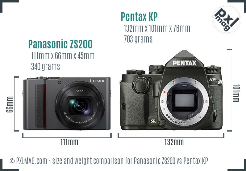 Panasonic ZS200 vs Pentax KP size comparison