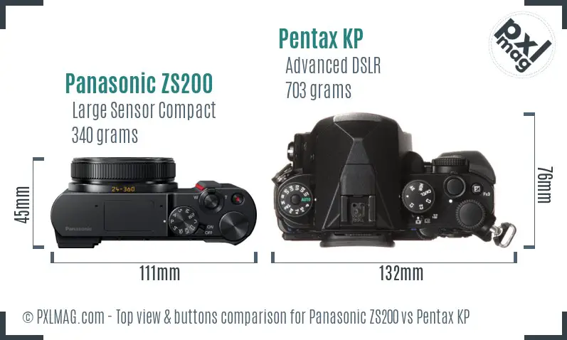 Panasonic ZS200 vs Pentax KP top view buttons comparison