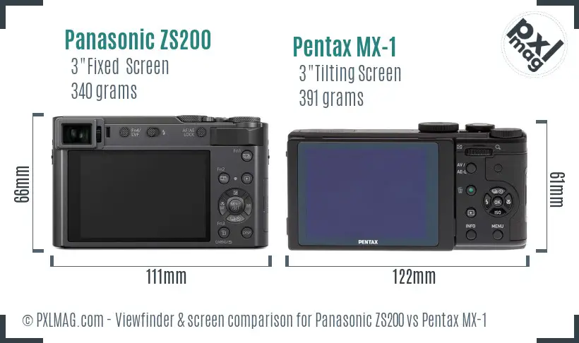 Panasonic ZS200 vs Pentax MX-1 Screen and Viewfinder comparison