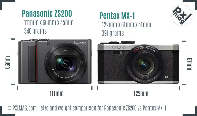 Panasonic ZS200 vs Pentax MX-1 size comparison
