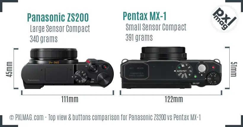 Panasonic ZS200 vs Pentax MX-1 top view buttons comparison
