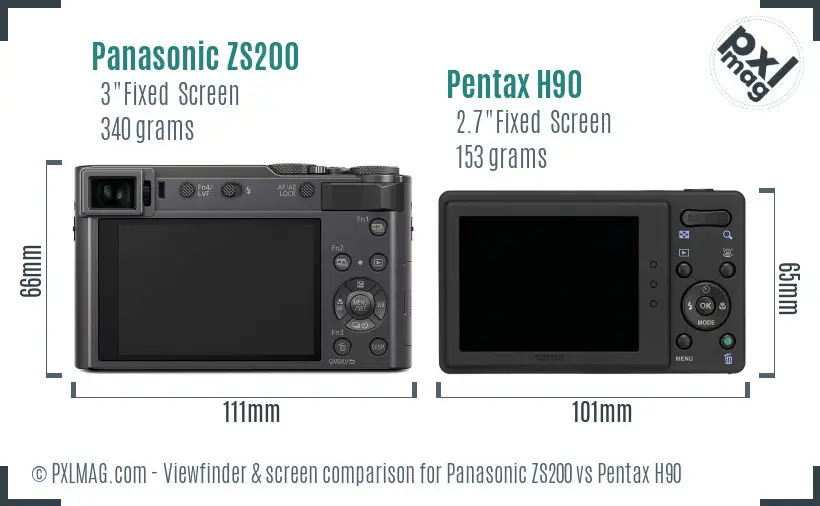 Panasonic ZS200 vs Pentax H90 Screen and Viewfinder comparison