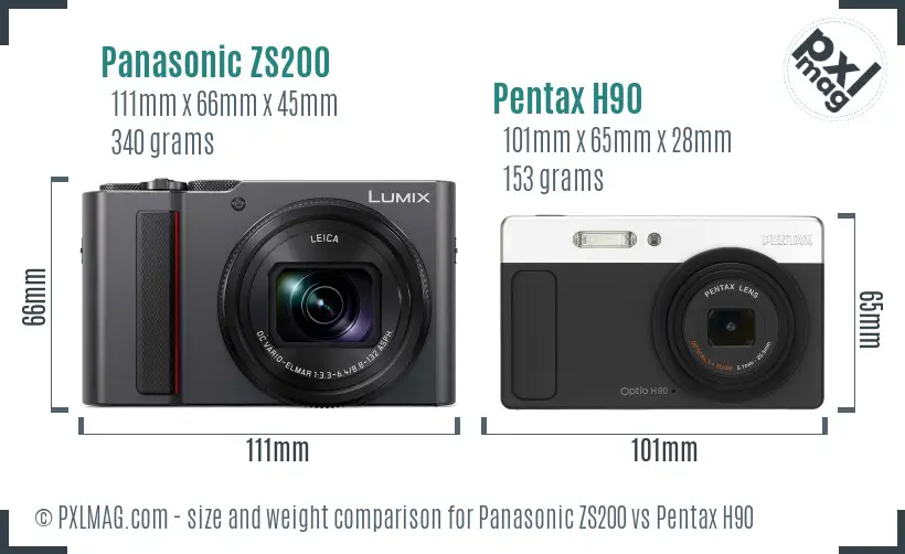 Panasonic ZS200 vs Pentax H90 size comparison