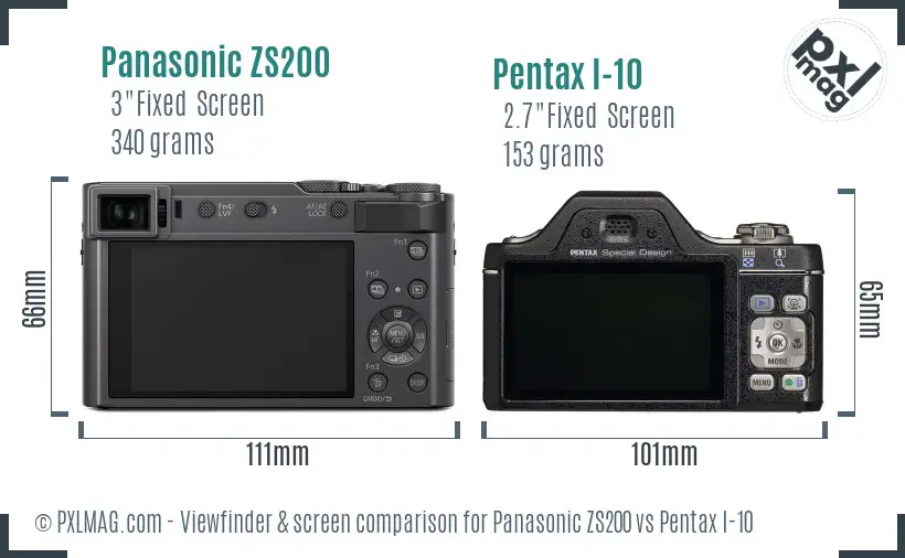 Panasonic ZS200 vs Pentax I-10 Screen and Viewfinder comparison