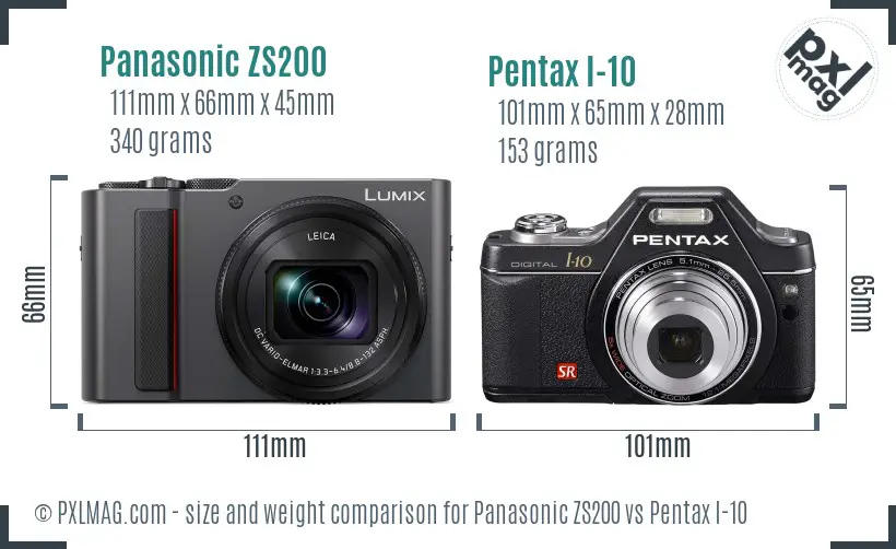 Panasonic ZS200 vs Pentax I-10 size comparison