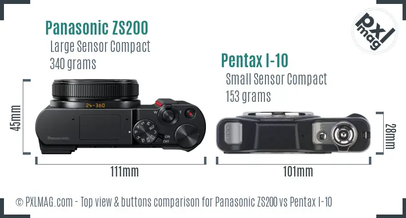 Panasonic ZS200 vs Pentax I-10 top view buttons comparison