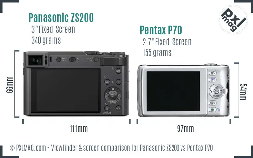 Panasonic ZS200 vs Pentax P70 Screen and Viewfinder comparison