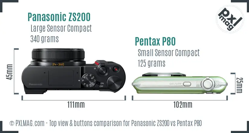 Panasonic ZS200 vs Pentax P80 top view buttons comparison