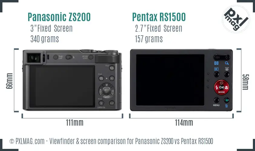 Panasonic ZS200 vs Pentax RS1500 Screen and Viewfinder comparison