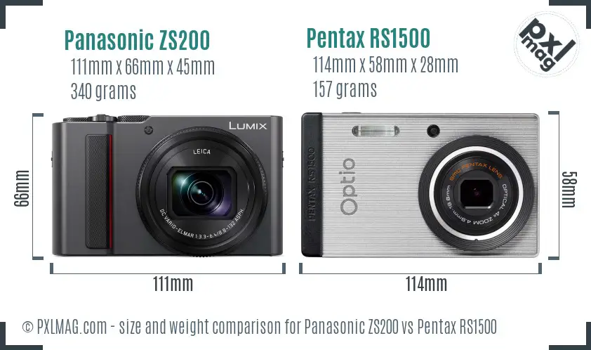 Panasonic ZS200 vs Pentax RS1500 size comparison