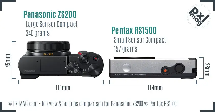 Panasonic ZS200 vs Pentax RS1500 top view buttons comparison