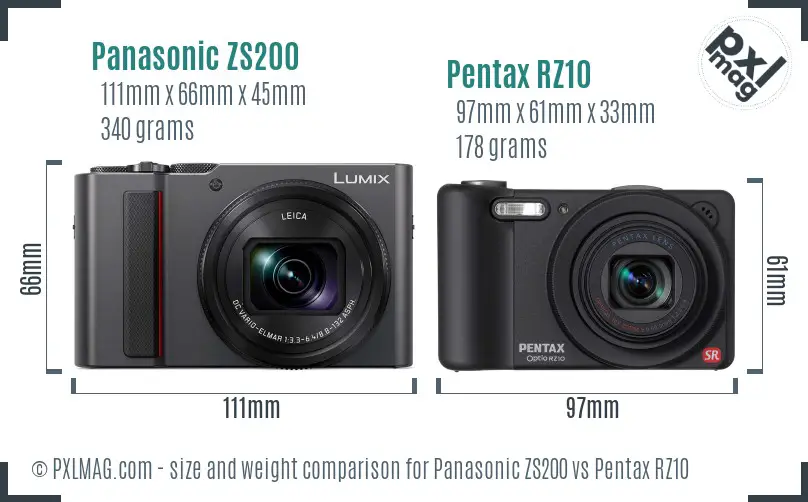 Panasonic ZS200 vs Pentax RZ10 size comparison