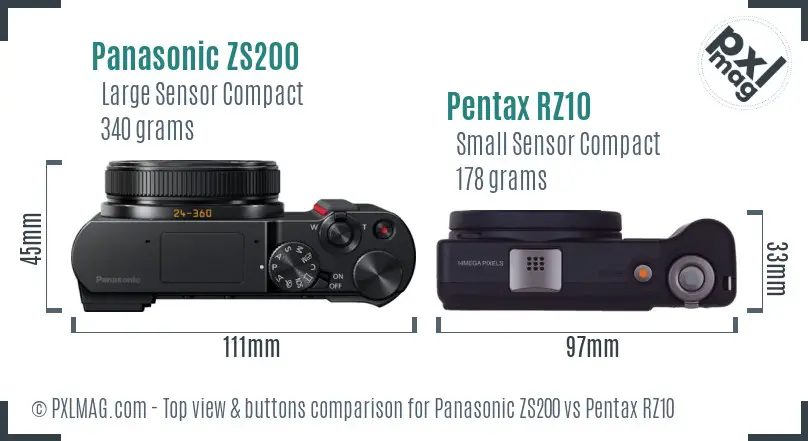 Panasonic ZS200 vs Pentax RZ10 top view buttons comparison