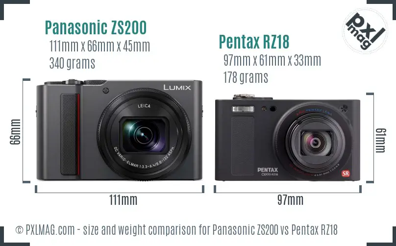 Panasonic ZS200 vs Pentax RZ18 size comparison