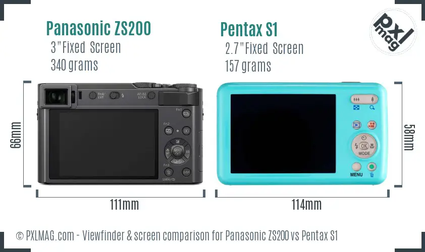 Panasonic ZS200 vs Pentax S1 Screen and Viewfinder comparison