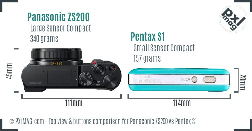 Panasonic ZS200 vs Pentax S1 top view buttons comparison