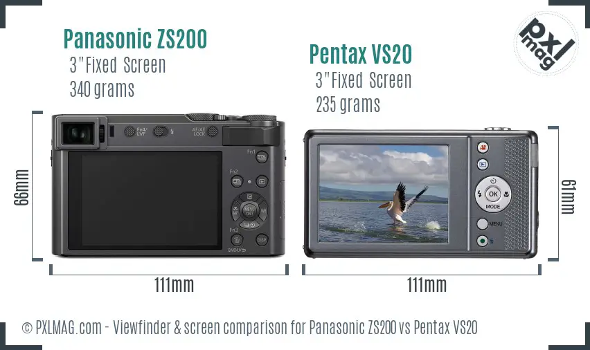 Panasonic ZS200 vs Pentax VS20 Screen and Viewfinder comparison