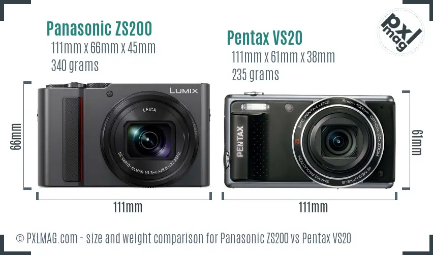 Panasonic ZS200 vs Pentax VS20 size comparison