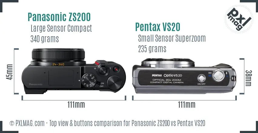 Panasonic ZS200 vs Pentax VS20 top view buttons comparison