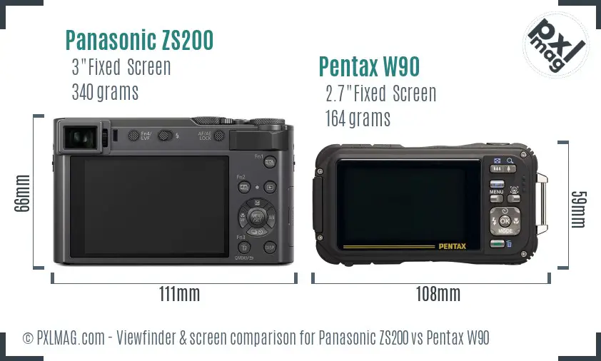 Panasonic ZS200 vs Pentax W90 Screen and Viewfinder comparison