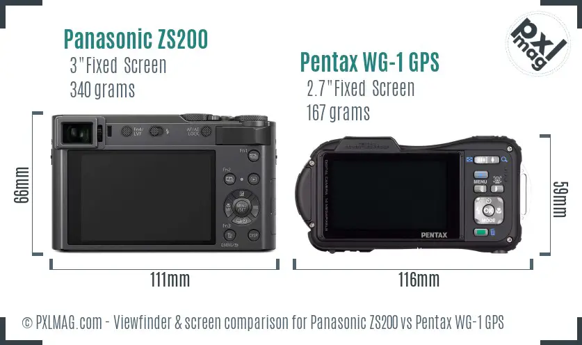 Panasonic ZS200 vs Pentax WG-1 GPS Screen and Viewfinder comparison