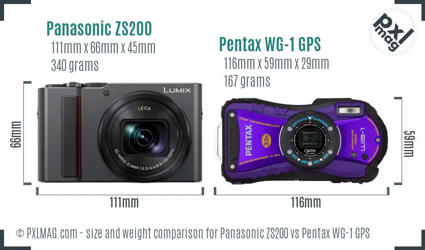 Panasonic ZS200 vs Pentax WG-1 GPS size comparison