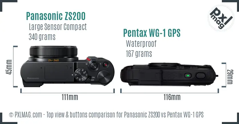 Panasonic ZS200 vs Pentax WG-1 GPS top view buttons comparison