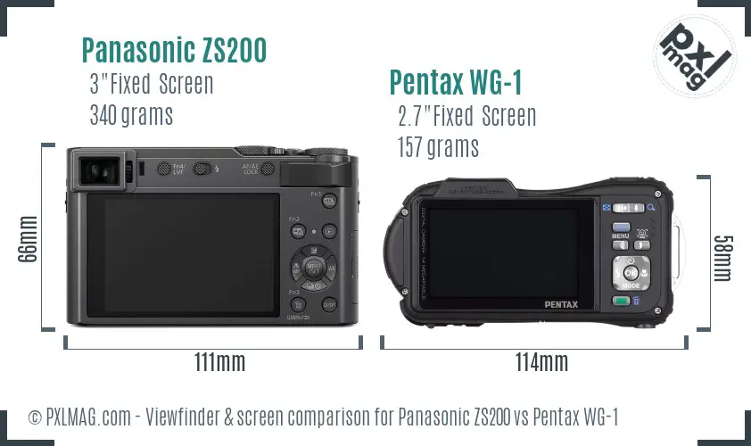 Panasonic ZS200 vs Pentax WG-1 Screen and Viewfinder comparison