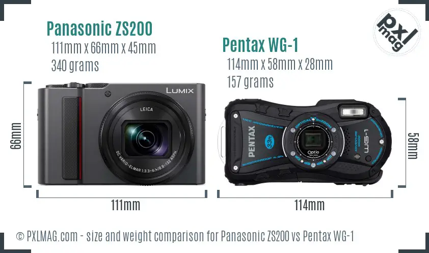 Panasonic ZS200 vs Pentax WG-1 size comparison