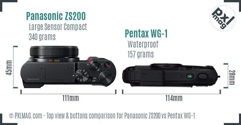 Panasonic ZS200 vs Pentax WG-1 top view buttons comparison