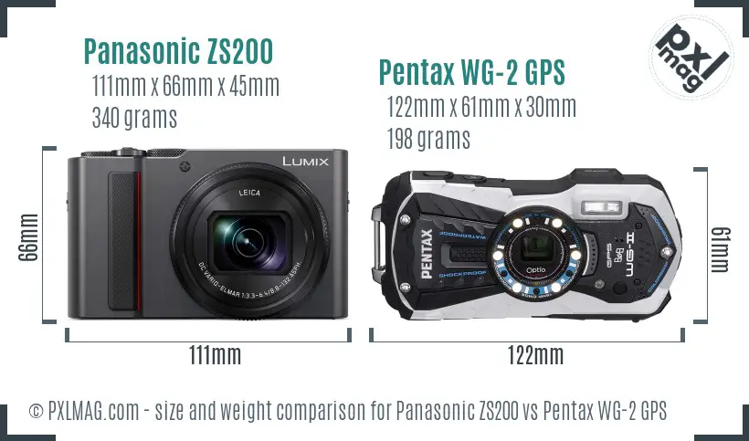 Panasonic ZS200 vs Pentax WG-2 GPS size comparison