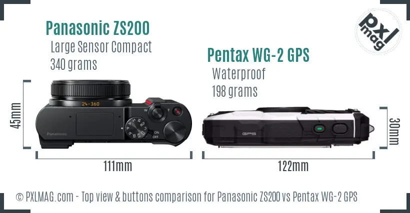 Panasonic ZS200 vs Pentax WG-2 GPS top view buttons comparison