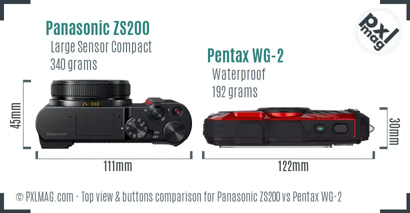 Panasonic ZS200 vs Pentax WG-2 top view buttons comparison