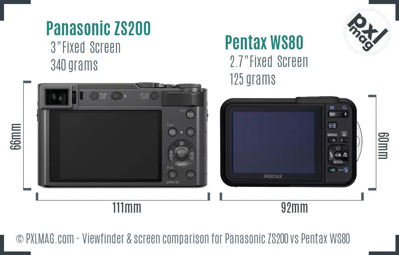 Panasonic ZS200 vs Pentax WS80 Screen and Viewfinder comparison