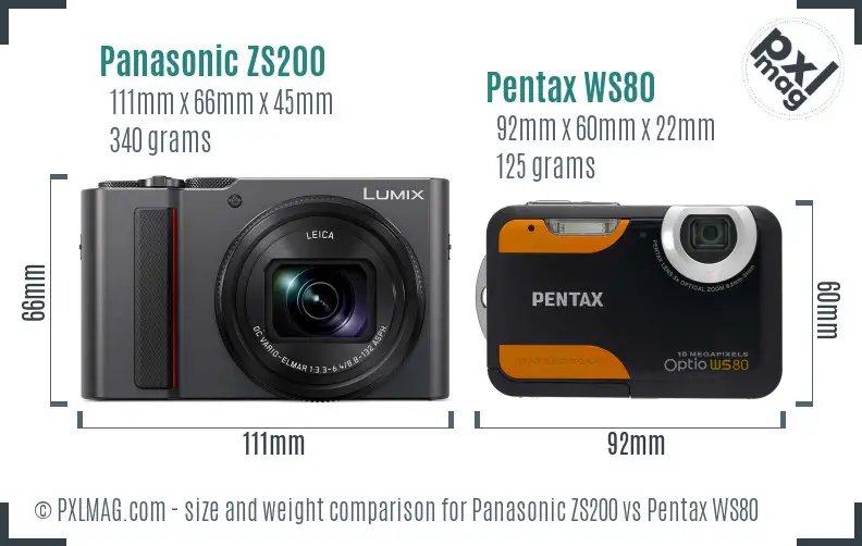 Panasonic ZS200 vs Pentax WS80 size comparison