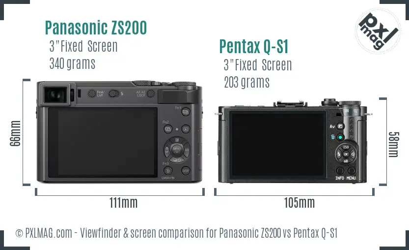 Panasonic ZS200 vs Pentax Q-S1 Screen and Viewfinder comparison