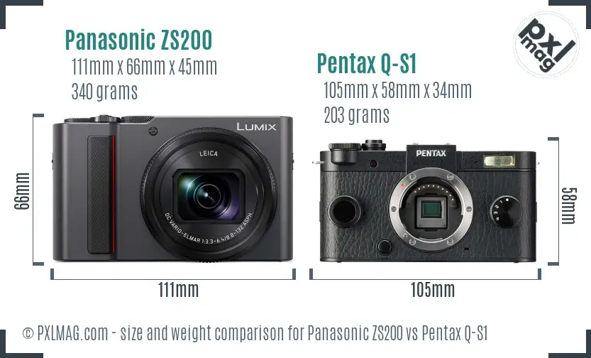 Panasonic ZS200 vs Pentax Q-S1 size comparison