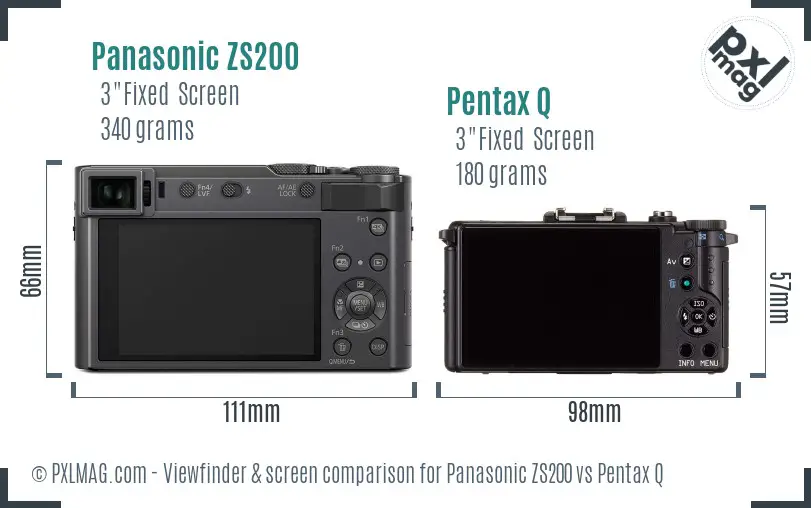 Panasonic ZS200 vs Pentax Q Screen and Viewfinder comparison