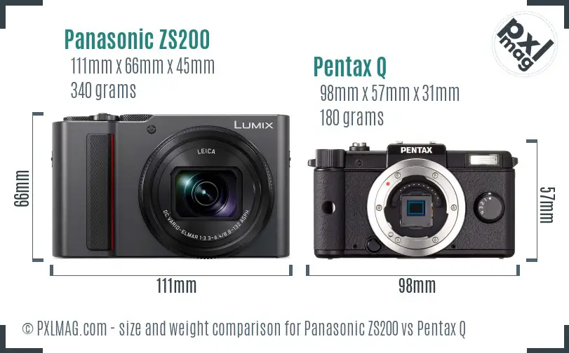 Panasonic ZS200 vs Pentax Q size comparison