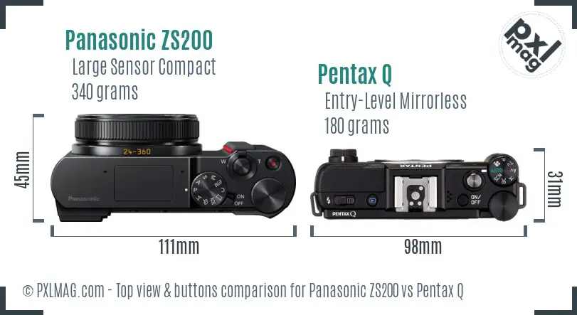 Panasonic ZS200 vs Pentax Q top view buttons comparison